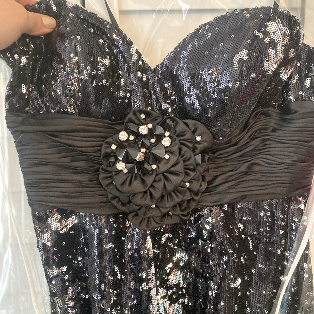 Black sparkle, strapless prom dress. Size 10.